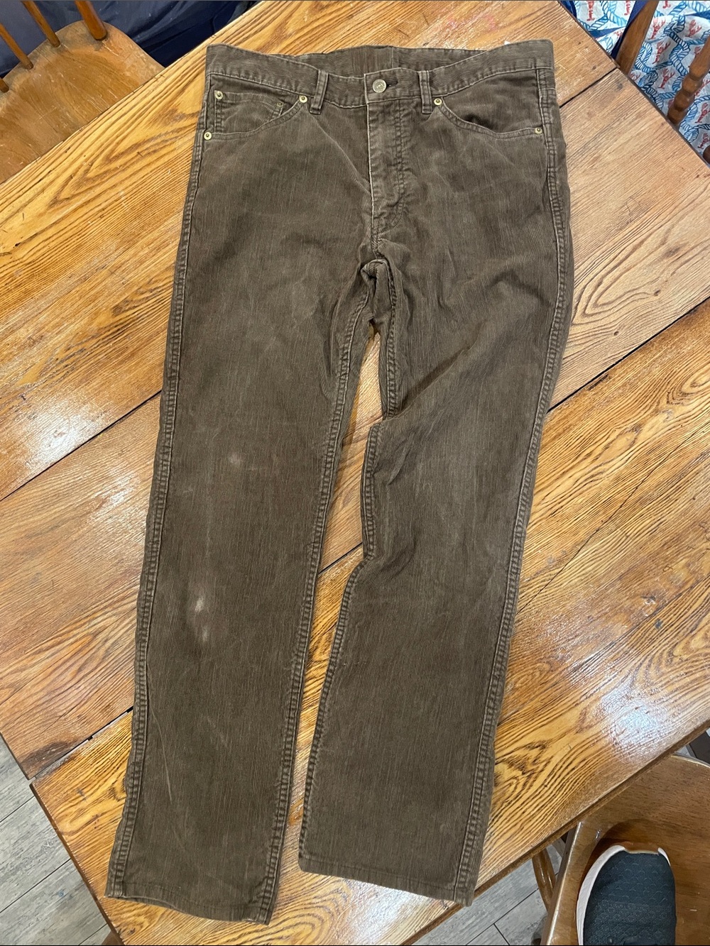 Visvim brown corduroy pants deerskin patch